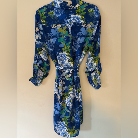 Laundry by Shelli Segal Blue Floral Shirt Dress with Belt Size 12 - Picture 5 of 6